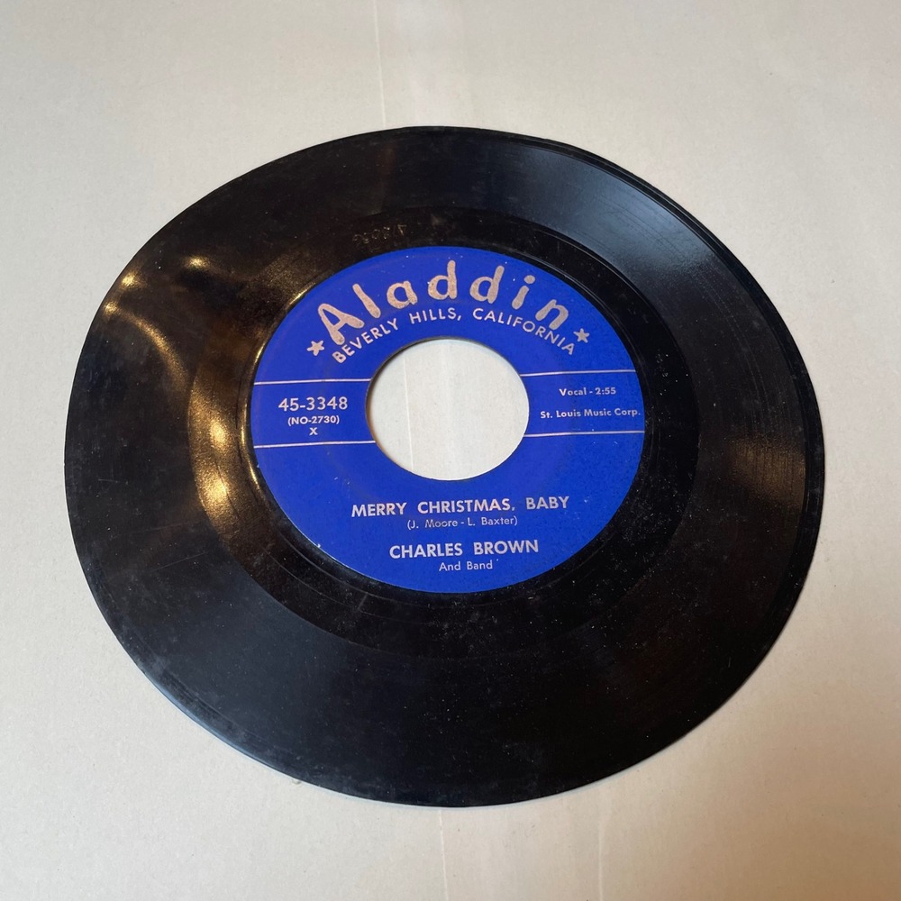 Charles Brown Merry‎ Christmas Baby Black Night 45 RPM Record Aladdin